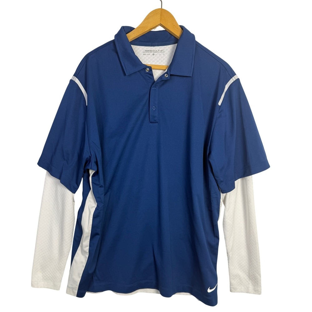 Nike Golf Dri-FIT Polo‎ Shirt Mens XL Navy Blue Long Sleeve Layered Performance